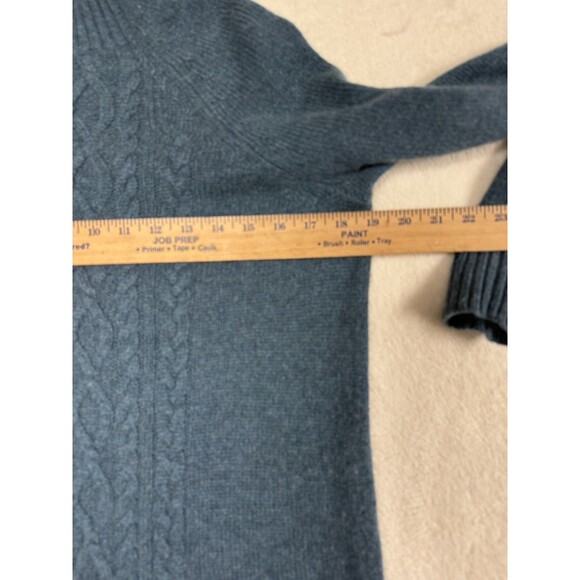 Garnet Hill 100% Cashmere Sweater Cable Knit Turtleneck Teal Blue Size XS - Picture 7 of 9
